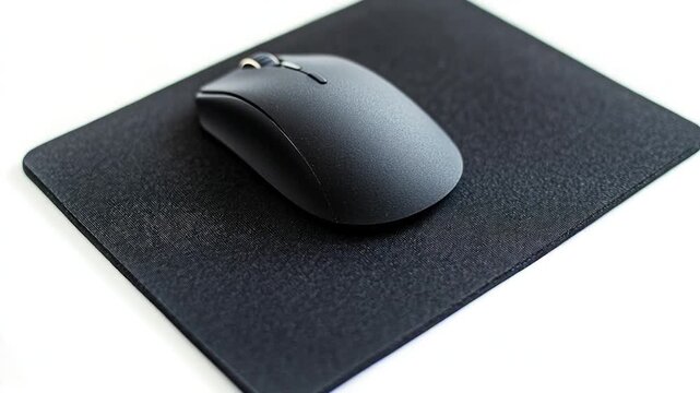 A computer mouse sitting on top of a black mouse pad, great for office or home use
