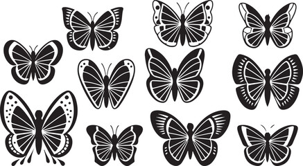 butterfly icons, insect vector, flying butterfly, nature design, animal silhouette, garden insect, wildlife art, minimal butterfly, black and white, decorative nature
