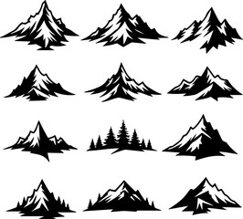 Obraz premium Black & White Mountain and Pine Forest Silhouettes