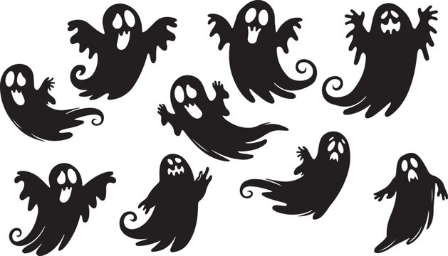 Ghost Vector Pack, Flying Ghost Illustration, Halloween Spooky Design, Horror Character Icon, Cute Cartoon Ghost, Scary Spirit Vector, Paranormal Creature Art, Holiday Halloween Symbol, Funny Ghost Gr
