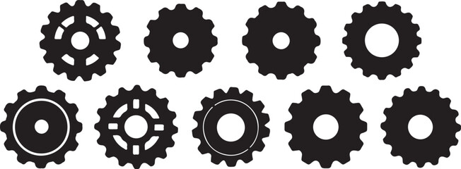 gear wheel silhouette, mechanical design vector, machinery parts clipart, industrial engineering art, black cogwheel shapes, metal work svg, machine gear artwork, engineering tool illustration, mechan