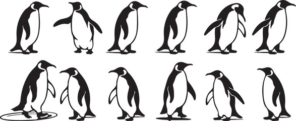 penguin silhouette vector, arctic animal clipart, black penguin art, wildlife bird design, cold animal svg, antarctic penguin artwork, cute penguin outline, polar wildlife illustration, walking pengui © pankaj