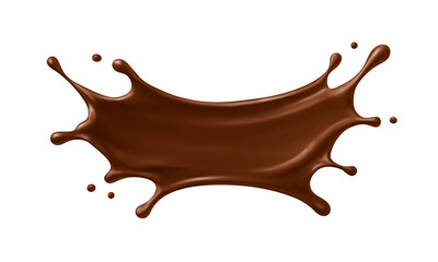 Realistic chocolate splash with drops. Dessert and confectionery concept. Vector illustration