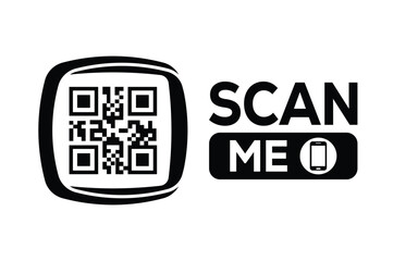 Minimalist black and white QR code icon with 'Scan Me' text on a clean background. Modern design for digital marketing, mobile app, and contactless interaction promotions.