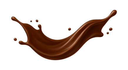 Realistic chocolate splash with drops. Dessert and confectionery concept. Vector illustration