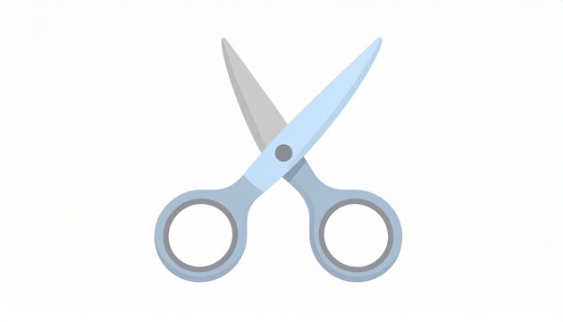 Isolated scissors in a light blue and gray color scheme are displayed against a simple white background, portraying a crafting or cutting tool in a clean, flat design ideal for various creative...