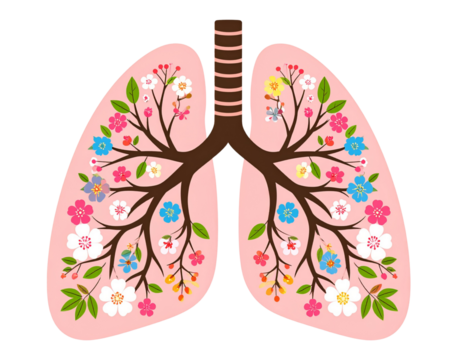 An abstract vector-style icon of lungs decorated with symmetrical floral patterns, bl