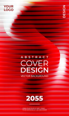 Abstract modern ribbed vertical poster background with red and white lines. Vibrant vector illustration music festival concept cover template.