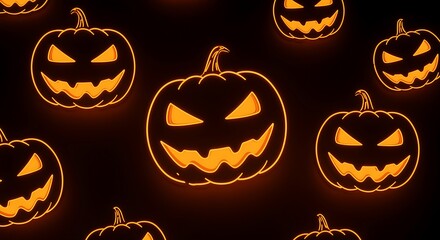 Obraz premium Halloween Jack O Lantern Glowing Pattern on Dark Background Celebration Season