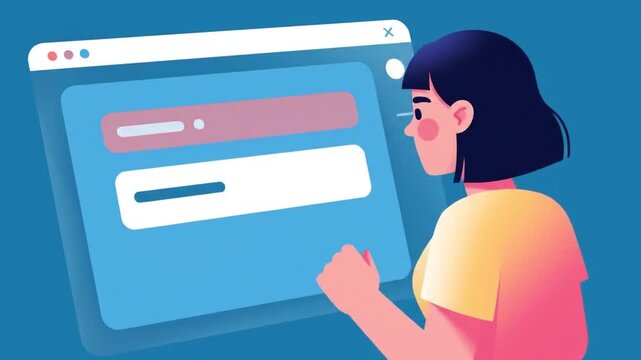 Animated Illustration of a Woman Filling Out an Online Form.