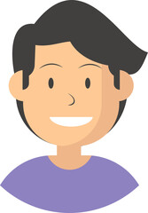 Cartoon Man Smiling with Brown Hair Isolated on Black Background Portrait