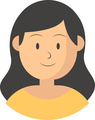 Illustration of a young woman with dark hair and yellow shirt on black background