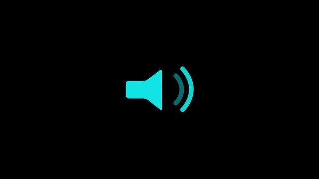 White speaker icon with three grey sound waves on a black background audio volume, Sound icon audio music speaker animation. Speaker icon. sound icon. Animation of speaker volume, Microphone,