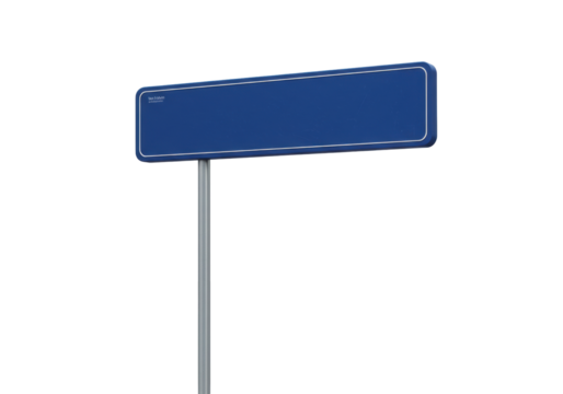 Isolated blue street sign, blank empty road direction with space, outdoor advertising space