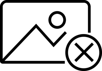 Gallery edit icon in black line style. Photo image reject vector illustration. Picture editing symbol graphic design for media interface and mobile app isolated on transparent background.