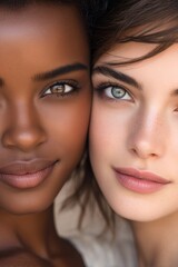 Fototapeta premium Close-up beauty portrait of two diverse women smiling