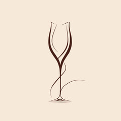 Simple elegant line art of wine glass on beige background. Ideal for restaurants, branding and lifestyle illustration projects