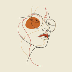 Elegant line art portrait of a woman with glasses in minimalist style. Perfect for fashion, lifestyle and modern editorial design