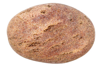 Top view of single red pebble isolated on white background.