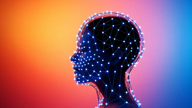 Glowing digital human head profile with interconnected nodes image
