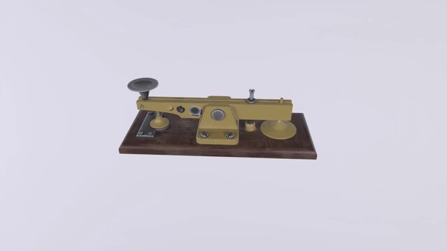 Vintage Brass Telegraph Key Rotating in a 3d Render on White
