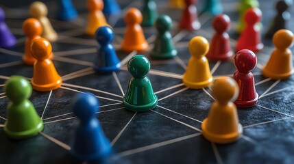 Colorful game pieces interconnected, representing networking, community, and collaboration.