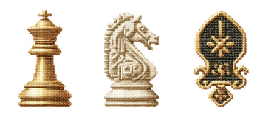 Detailed Chess Pieces in Various Colors and Styles on Transparent Background