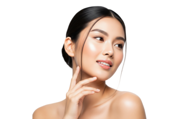 Stunning Asian Woman with Clean Glowing Skin and Elegant Hair Bun Hairstyle
