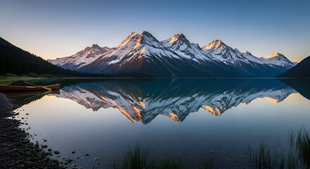 Crystal Clear Alpine Lake Reflecting Snow-Capped Mountains