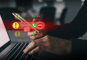 Spam Call Alert from Unknown Number on Mobile Interface, Phone screen shows repeated warning calls from unidentified source