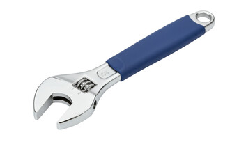 Isolated adjustable wrench with blue grip for turning nuts and bolts in industrial repairs