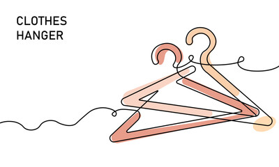 Delicate, flowing illustration features stylized clothes hangers connected by a thread, conveying creativity and fashion. Ideal for wardrobe, design concepts and lifestyle branding with light palette.