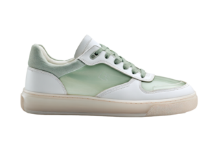 Light mint green and white sneakers with translucent overlays