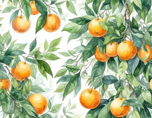 Watercolor oranges and leaves pattern (1)