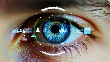 Blue iris biometric scan with digital interface green