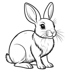 Fototapeta premium Detailed black and white line drawing of a cute rabbit sitting upright.