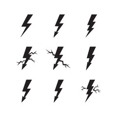 Lightning bolt icons set, black outline of flash lightning bolt icon vector illustration.