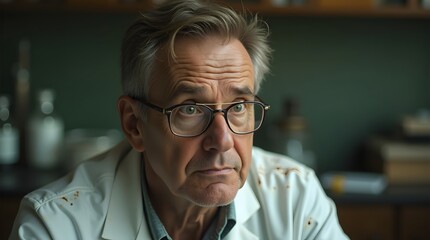 A thoughtful portrait of a senior man with glasses. Mature male experiencing contemplation, concern, or deep thought. Wisdom and life experience concept.
