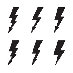 Lightning bolt icons set, black outline of flash lightning bolt icon vector illustration.