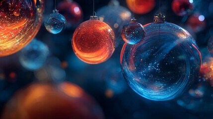 Floating Christmas Ornaments in Zero Gravity Cosmic Holiday Scene