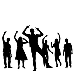 Silhouette of people dancing, party, celebration, cheering, crowd, group, fun, event, joy isolated on transparent background