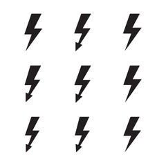 Lightning bolt icons set, black outline of flash lightning bolt icon vector illustration.
