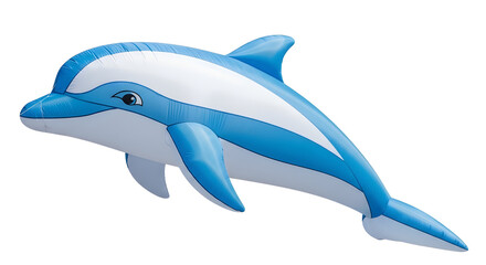 Fun blue and white inflatable dolphin pool toy for summer beach vacation and water activities isolated PNG with Transparent Background