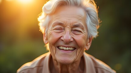 A joyful portrait of a happy senior man smiling outdoors. Healthy and active retirement lifestyle, enjoying life with a positive attitude.