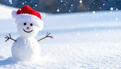 Obraz premium Cute Holiday Snowman Illustration with Copy Space on Winter Background