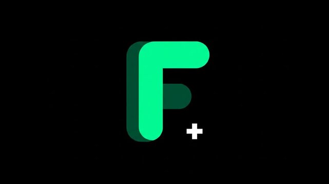 Green 3 d letter f with plus symbol on black background