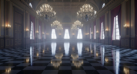 Step into elegance with this grand ballroom interior, perfect for period dramas, historical reenactments, or luxury brand visuals evoking timeless beauty