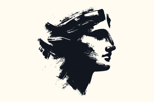  Ancient female statue face brush grunge style vector illustration