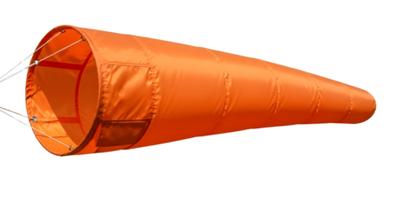 Bright orange windsock used for measuring wind direction and speed isolated object isolated PNG with Transparent Background