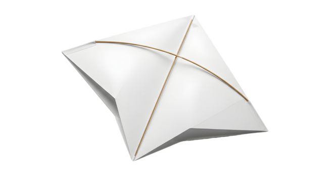 Abstract modern white square shape with subtle folds and gold line isolated 3D graphic isolated PNG with Transparent Background